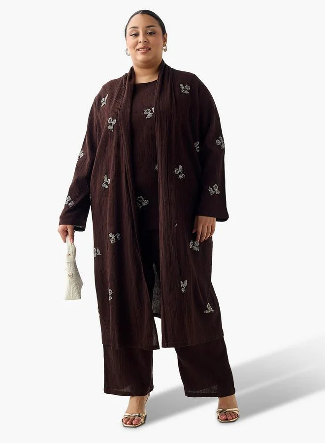  أولا بوبكن Ulla Popken Relaxed Fit Longline Shrug with Embellishments